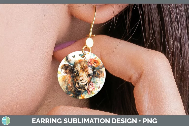 Watercolor Bull Round Earrings Sublimation Earrings Designs