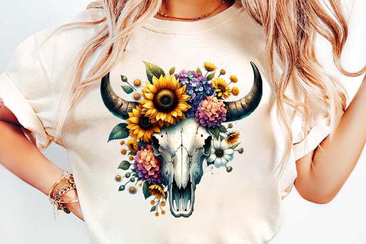 Watercolor Bull Skull Clipart, Rustic Western Clipart PNG