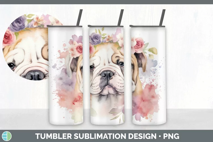 Watercolor Bulldog Dog Tumbler | Sublimation 20 oz Skinny Tu