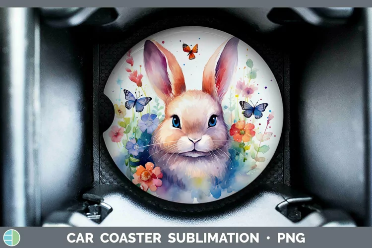Watercolor Bunny Car Coaster | Sublimation Coaster Designs