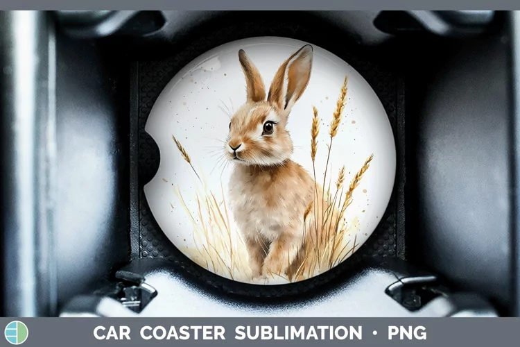 Watercolor Bunny Car Coaster Sublimation Designs