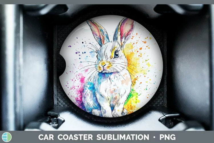 Watercolor Bunny Car Coaster Sublimation Designs