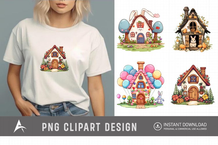 Watercolor Bunny House Clipart