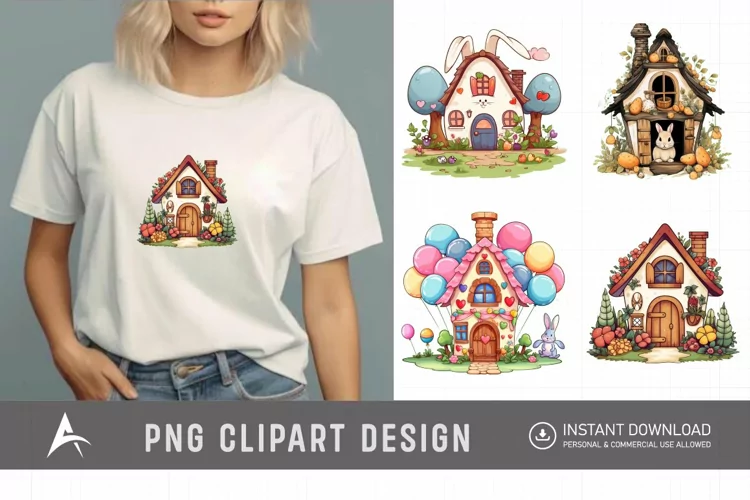 Watercolor Bunny House Clipart