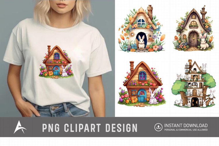Watercolor Bunny House Clipart