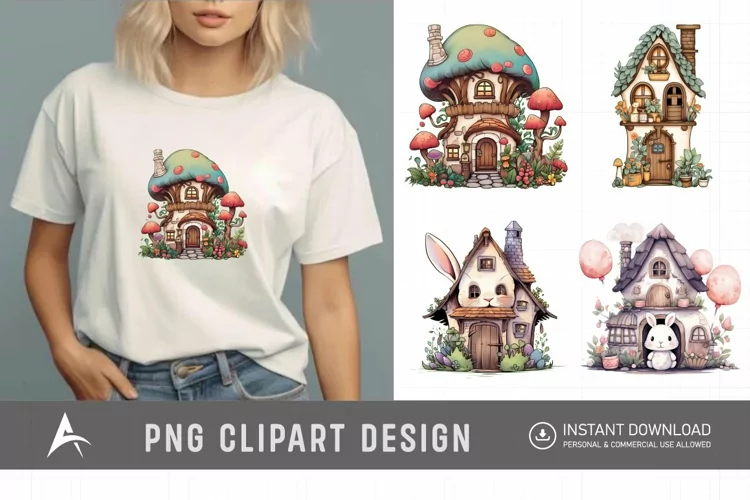 Watercolor Bunny House Clipart