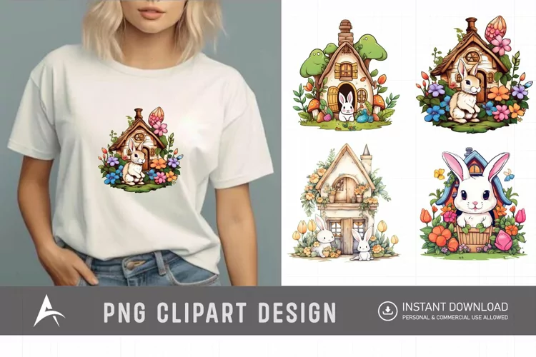 Watercolor Bunny House Clipart