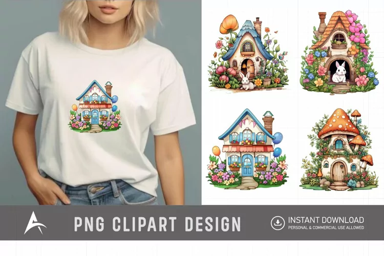 Watercolor Bunny House Clipart