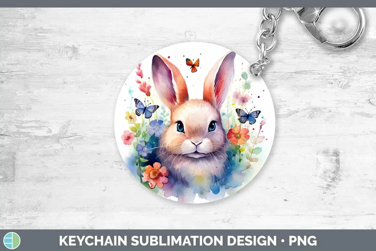 Watercolor Bunny Keychain | Sublimation Keyring Designs