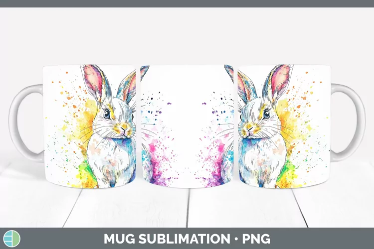 Watercolor Bunny Mug Wrap Sublimation Coffee Cup Designs
