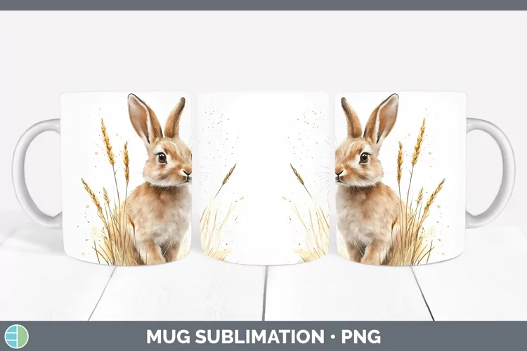 Watercolor Bunny Mug Wrap Sublimation Coffee Cup Designs