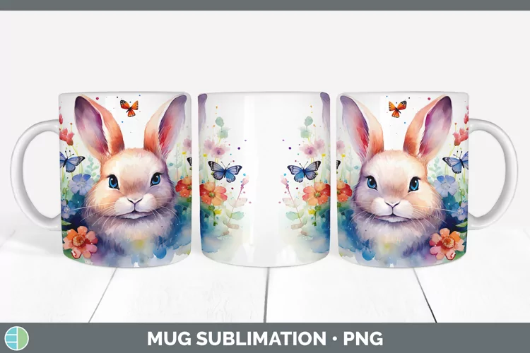 Watercolor Bunny Mug Wrap | Sublimation Coffee Cup Designs