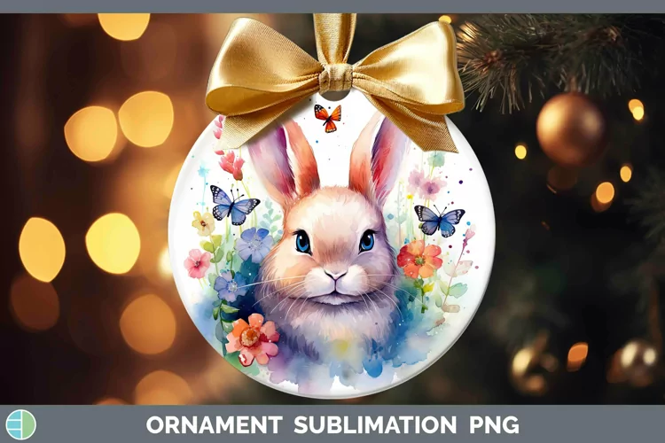 Watercolor Bunny Ornament | Sublimation Bauble Designs