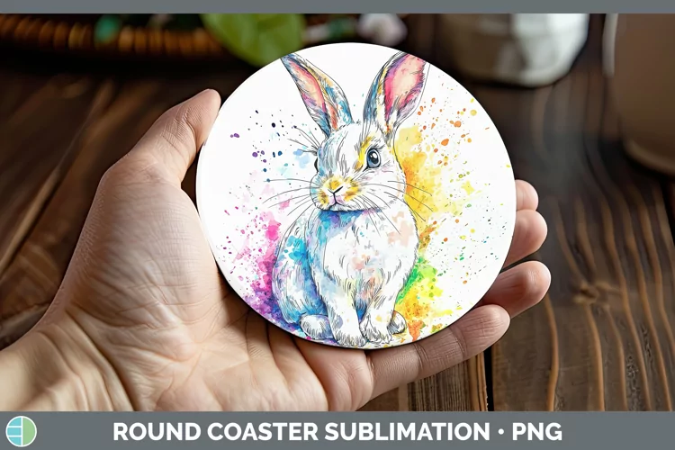Watercolor Bunny Round Coaster Sublimation Coaster Designs