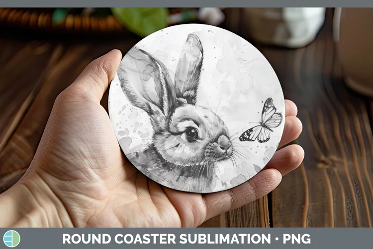Watercolor Bunny Round Coaster Sublimation Coaster Designs