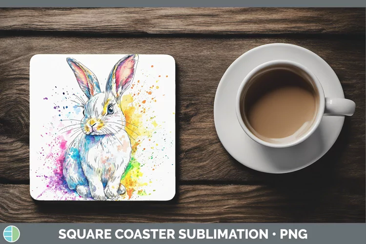 Watercolor Bunny Square Coaster Sublimation Coaster Designs