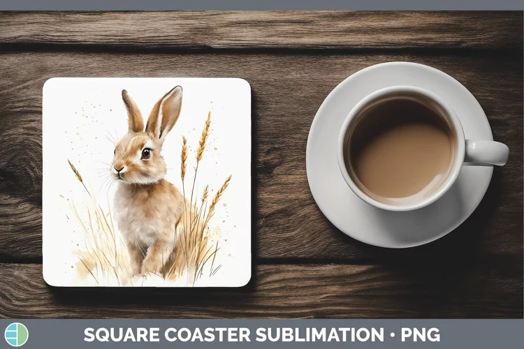 Watercolor Bunny Square Coaster Sublimation Coaster Designs