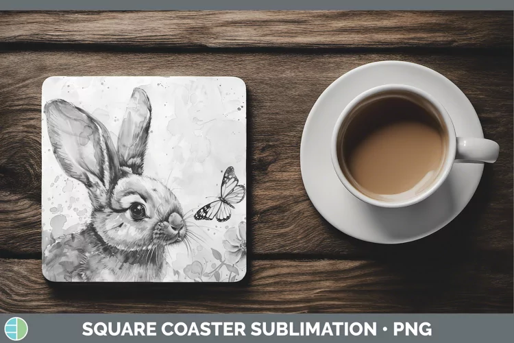 Watercolor Bunny Square Coaster Sublimation Coaster Designs