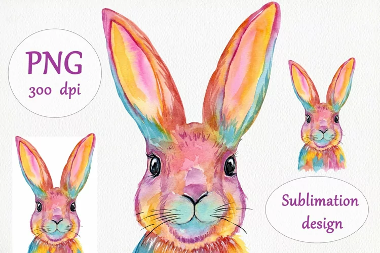 Watercolor Bunny Sublimation Design PNG - Animal Print