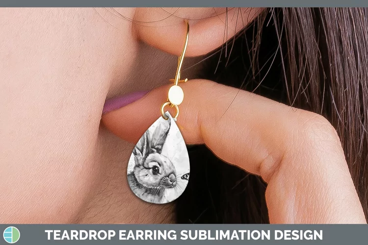Watercolor Bunny Teardrop Earrings Sublimation Earrings Desi