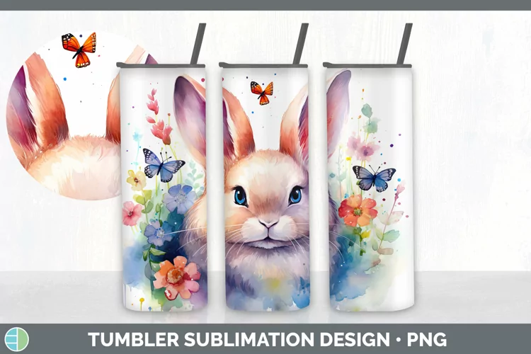 Watercolor Bunny Tumbler Sublimation 20 oz Skinny Tumbler De