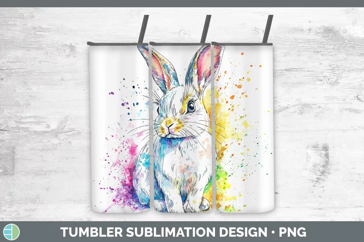 Watercolor Bunny Tumbler Sublimation 20 oz Skinny Tumbler De