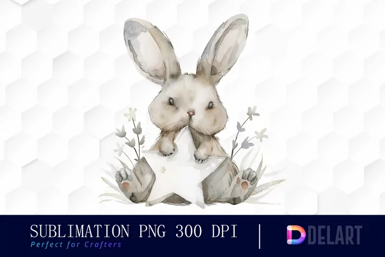 Bunny With Star Illustration Clipart