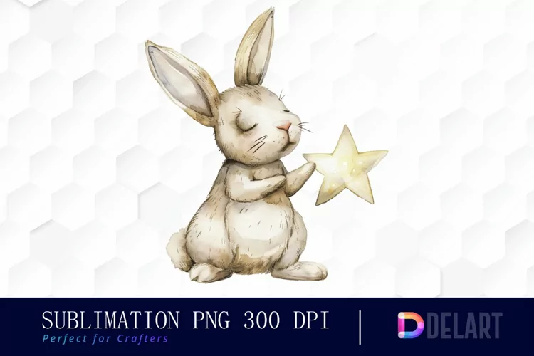 Bunny With Star Watercolor Clipart