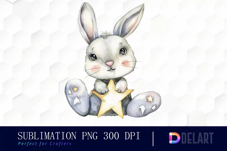 Bunny With Star Illustration Clipart