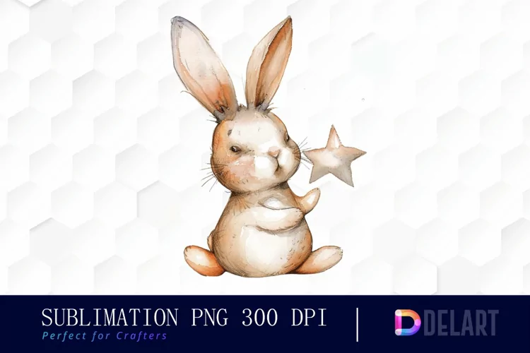 Bunny With Star Watercolor Clipart