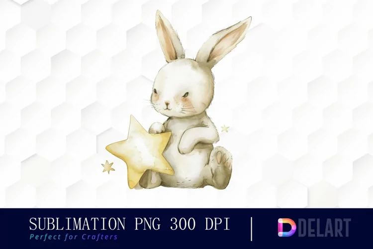 Bunny With Star Sublimation PNG Clipart