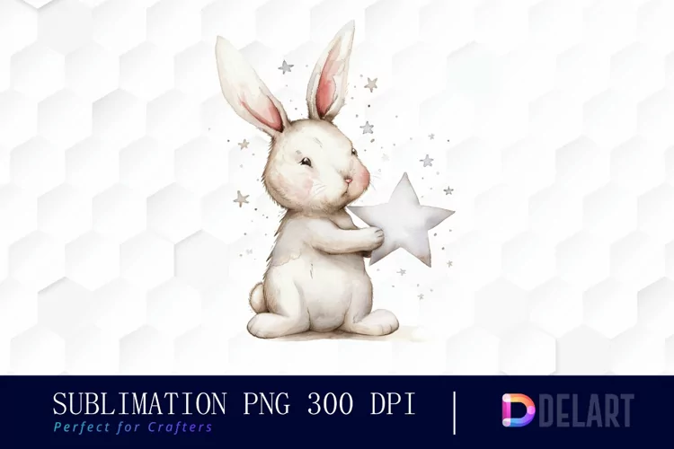 Bunny With Star Watercolor Clipart