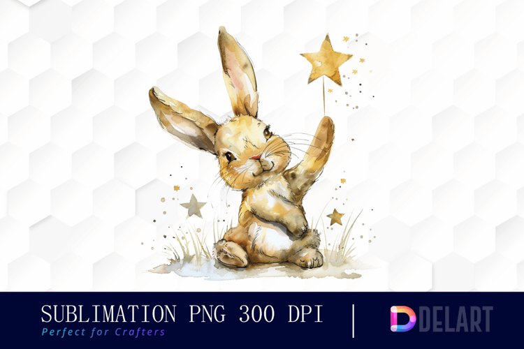Bunny With Star Watercolor Clipart