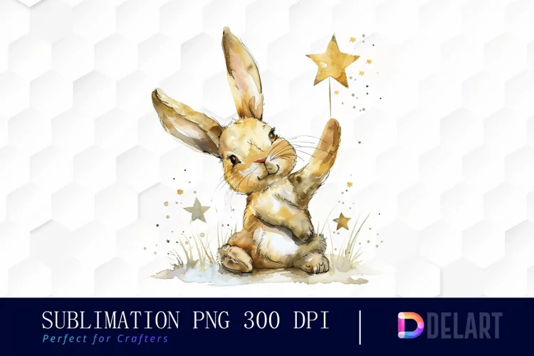 Bunny With Star Watercolor Clipart