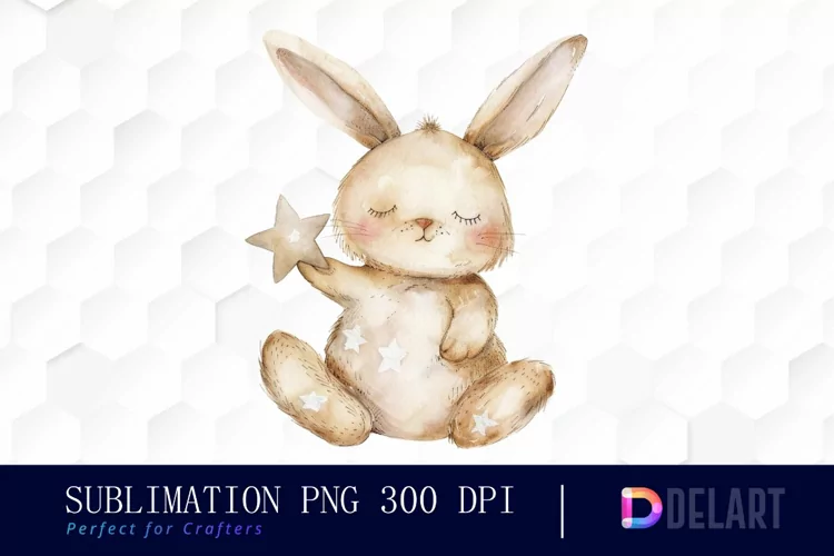 Bunny With Star Watercolor Clipart