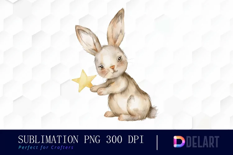 Bunny With Star Watercolor Clipart