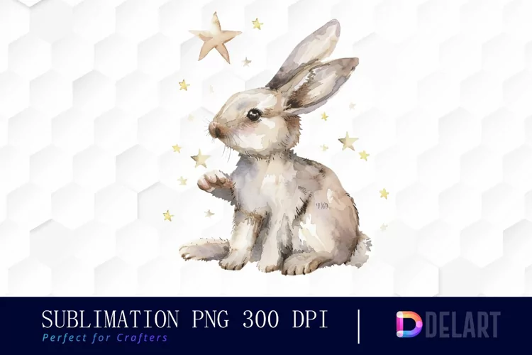 Bunny With Star Watercolor Clipart