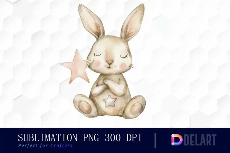 Bunny With Star Watercolor Clipart