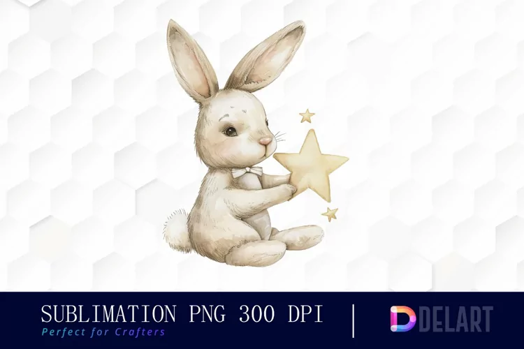 Bunny With Star Sublimation PNG Clipart