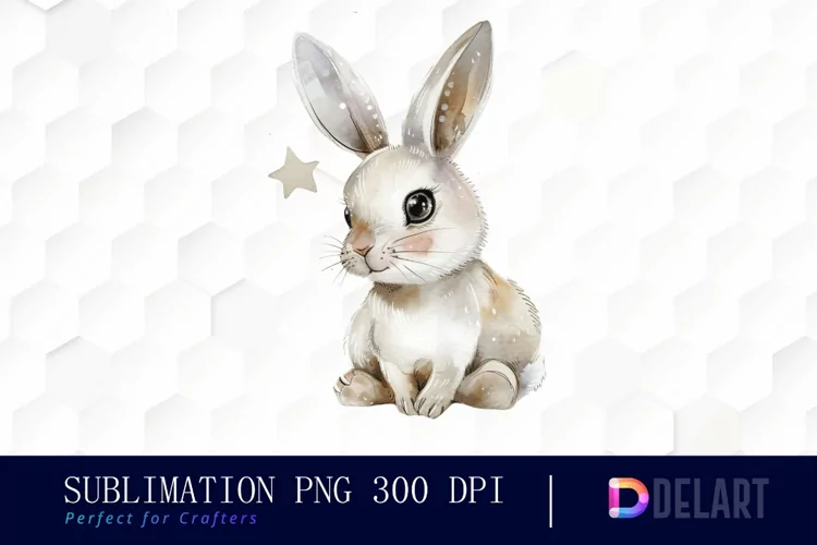 Bunny With Star Watercolor Clipart