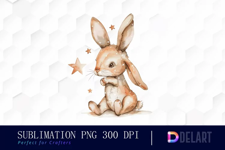 Bunny With Star Watercolor Clipart