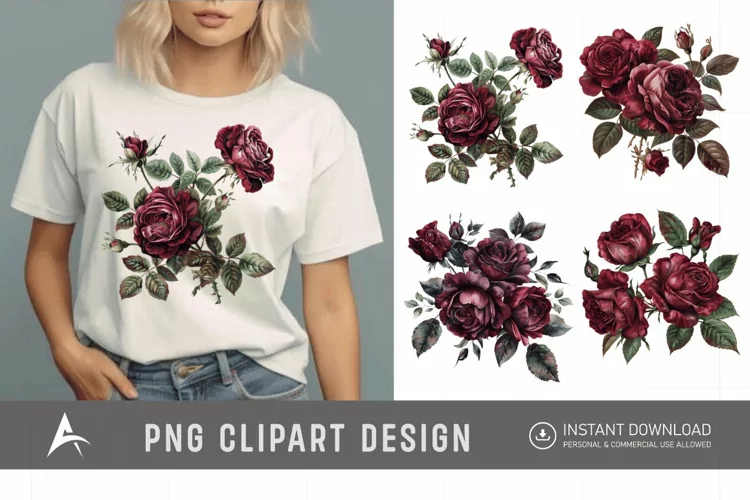 Watercolor Burgundy Roses Clipart