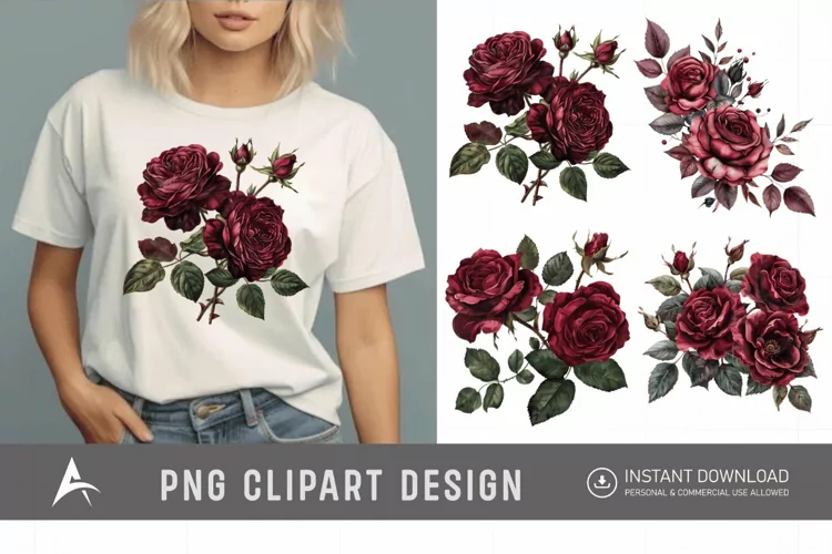 Watercolor Burgundy Roses Clipart