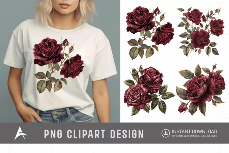 Watercolor Burgundy Roses Clipart