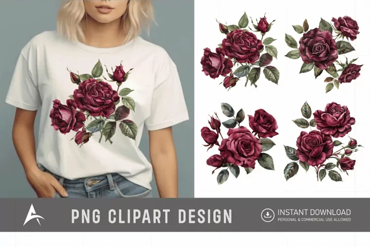 Watercolor Burgundy Roses Clipart