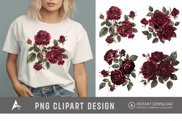 Watercolor Burgundy Roses Clipart