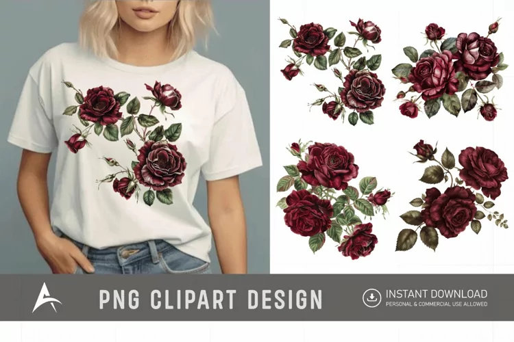 Watercolor Burgundy Roses Clipart