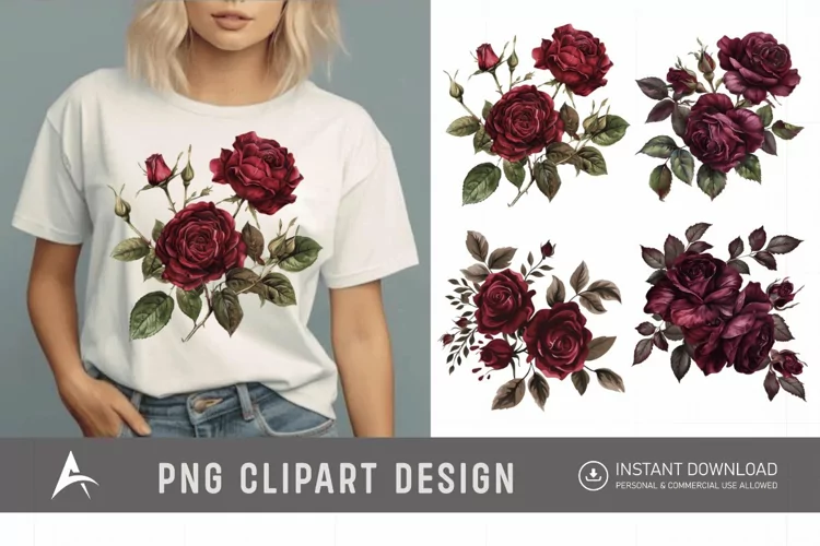 Watercolor Burgundy Roses Clipart