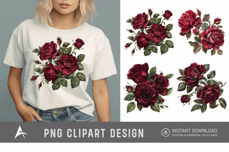 Watercolor Burgundy Roses Clipart
