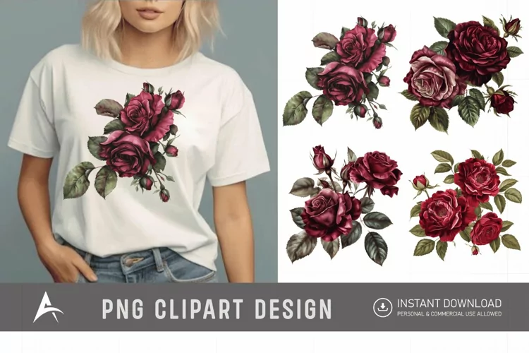 Watercolor Burgundy Roses Clipart